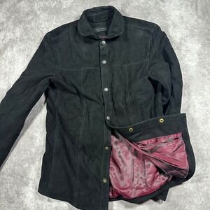 John Varvatos USA Men S Black Goatskin Suede Snap Front Jacket Red Interior